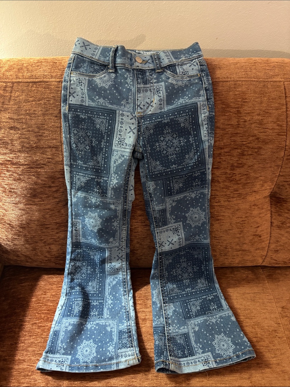 Never worn wonder nation Blue Bandana-Print Flare Jeans